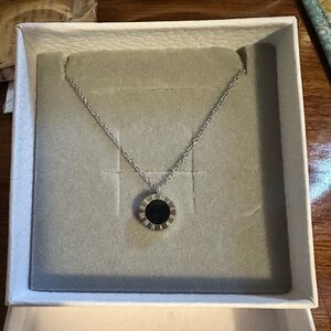 Stainless Steel Roman Numeral Elegant Silver and Black Pendant Necklace